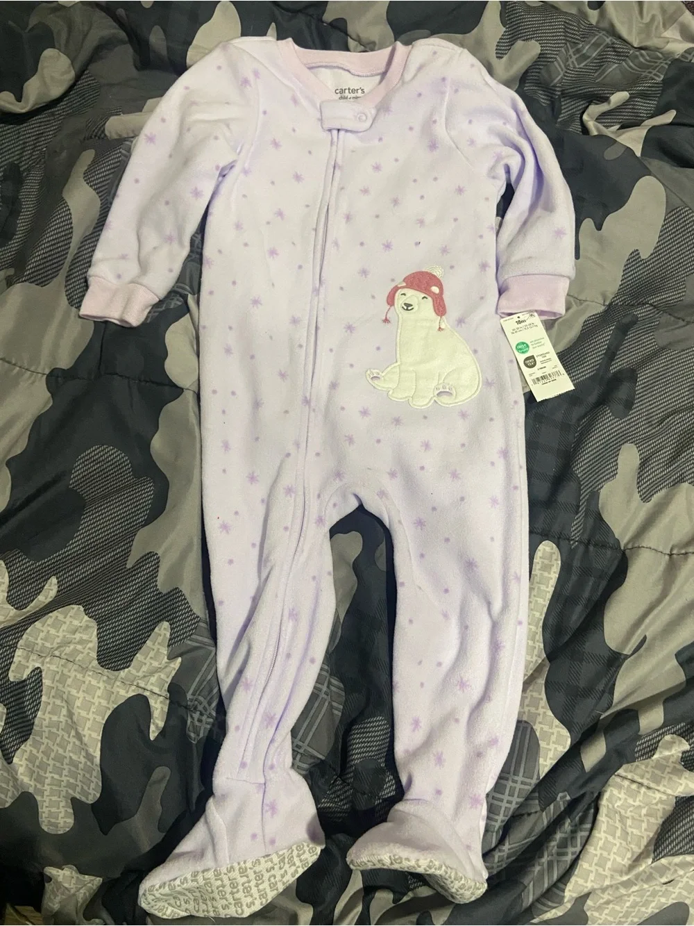 Carter's Lavender and White Holiday Snow Globe Fleece Footies (2-Pack)